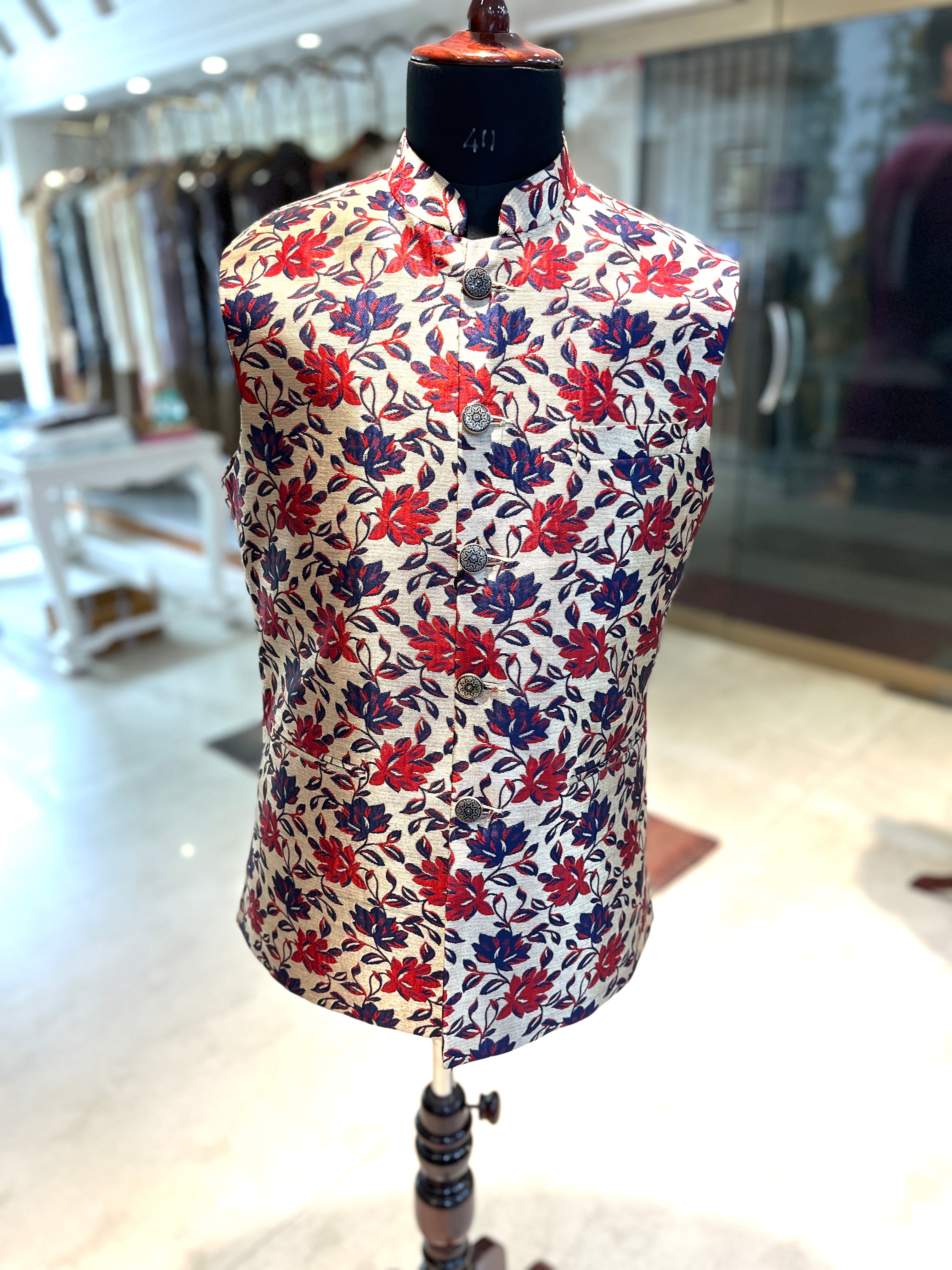 Men's Floral Jacquard Nehru Jacket