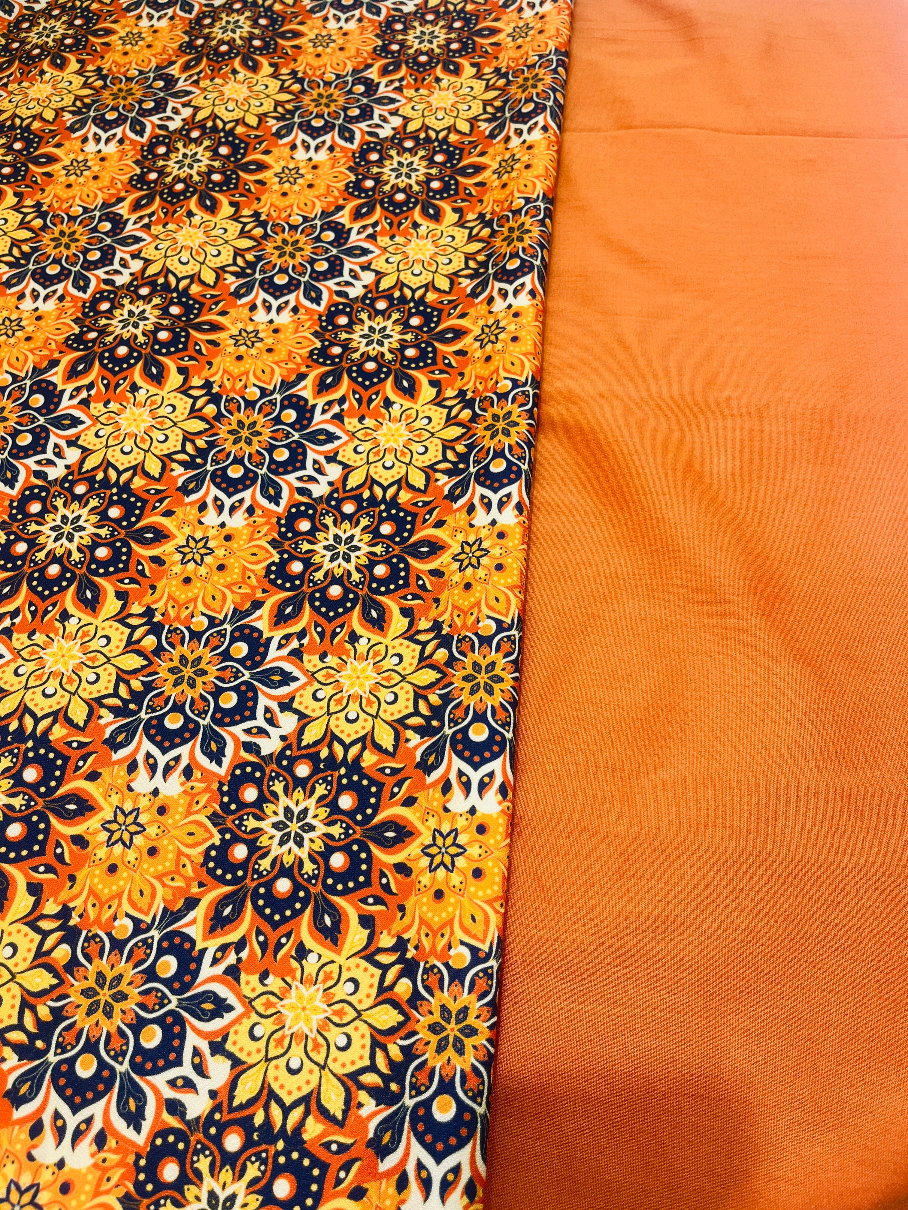 Printed Orange jacket with  Silk Kurta and Pajama Set