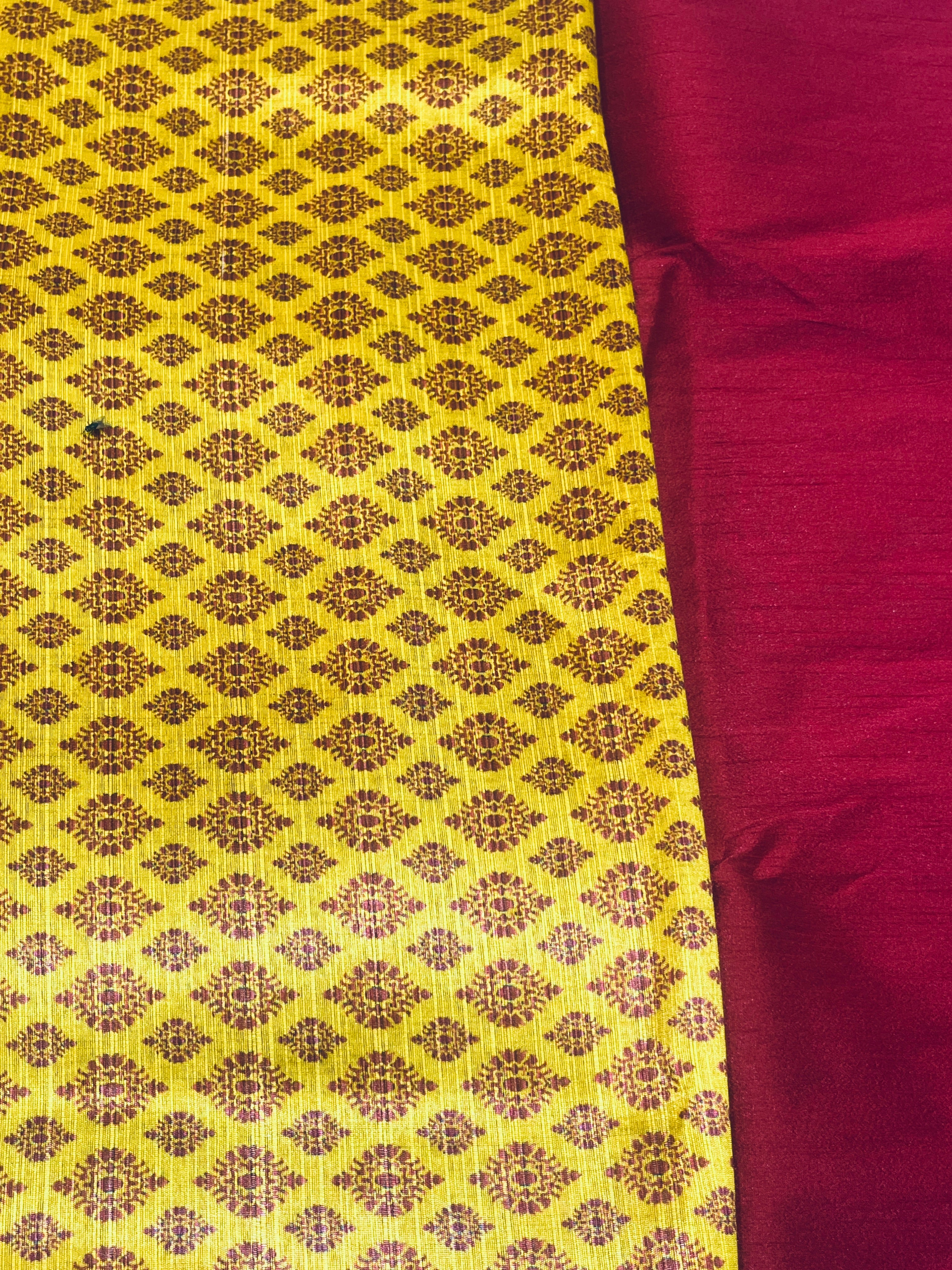 Printed Silk Mustard Kurta Set