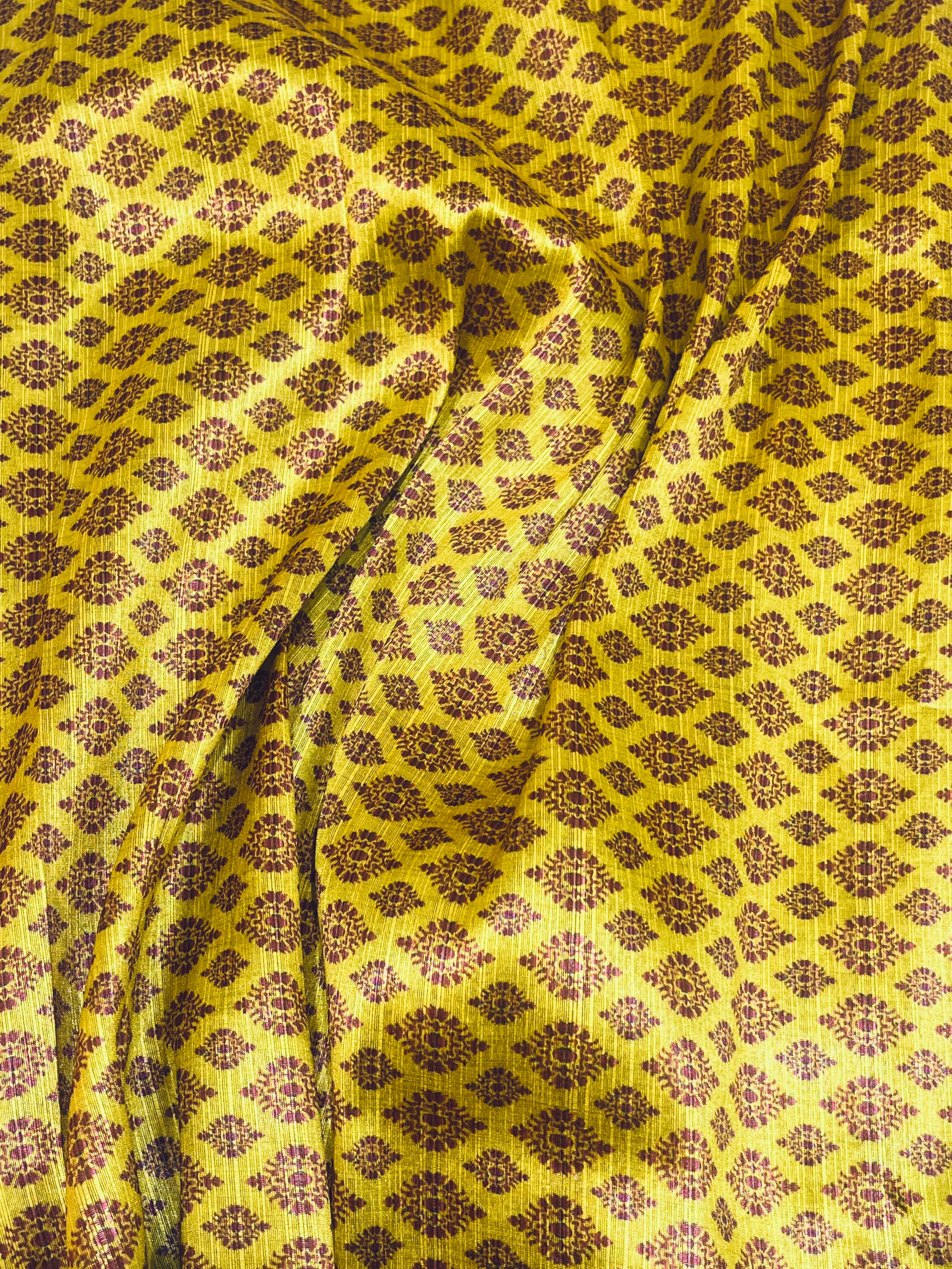Printed Silk Mustard Kurta Set