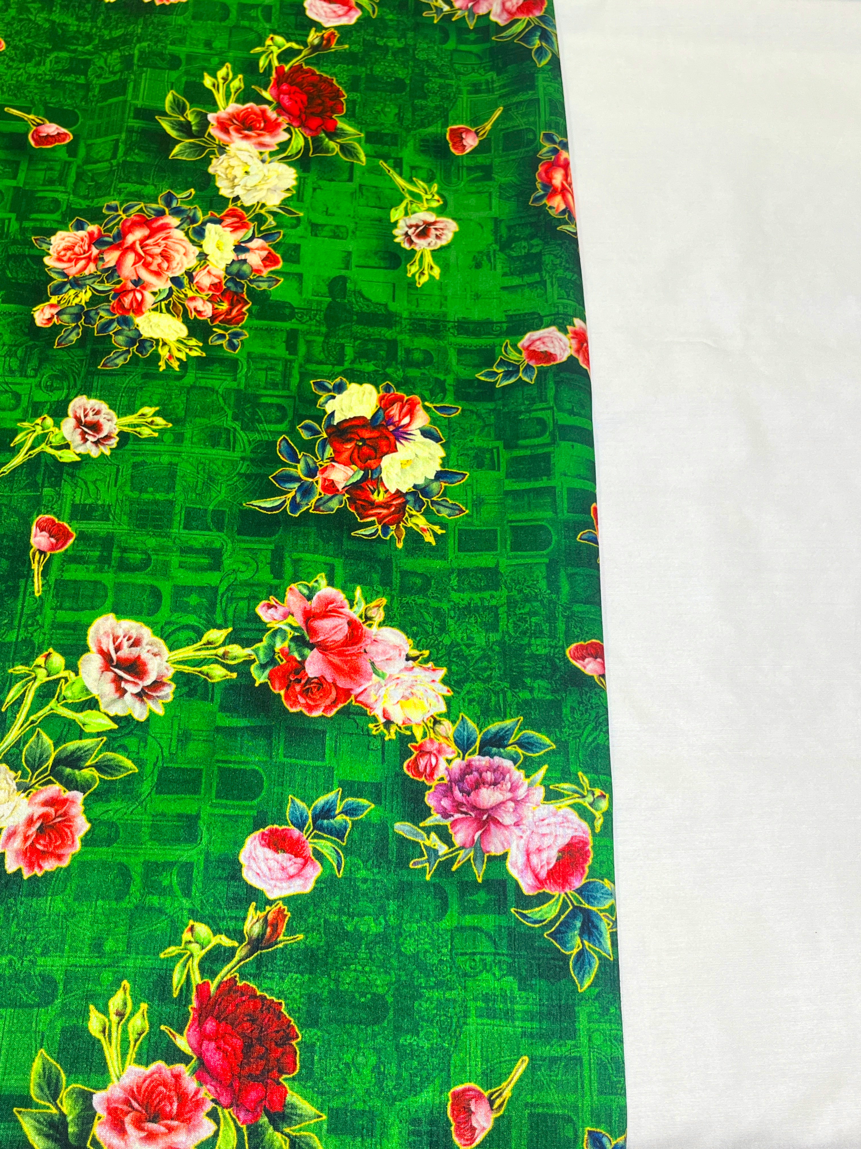 Printed Green Unstitched Silk Kurta and Pajama Set