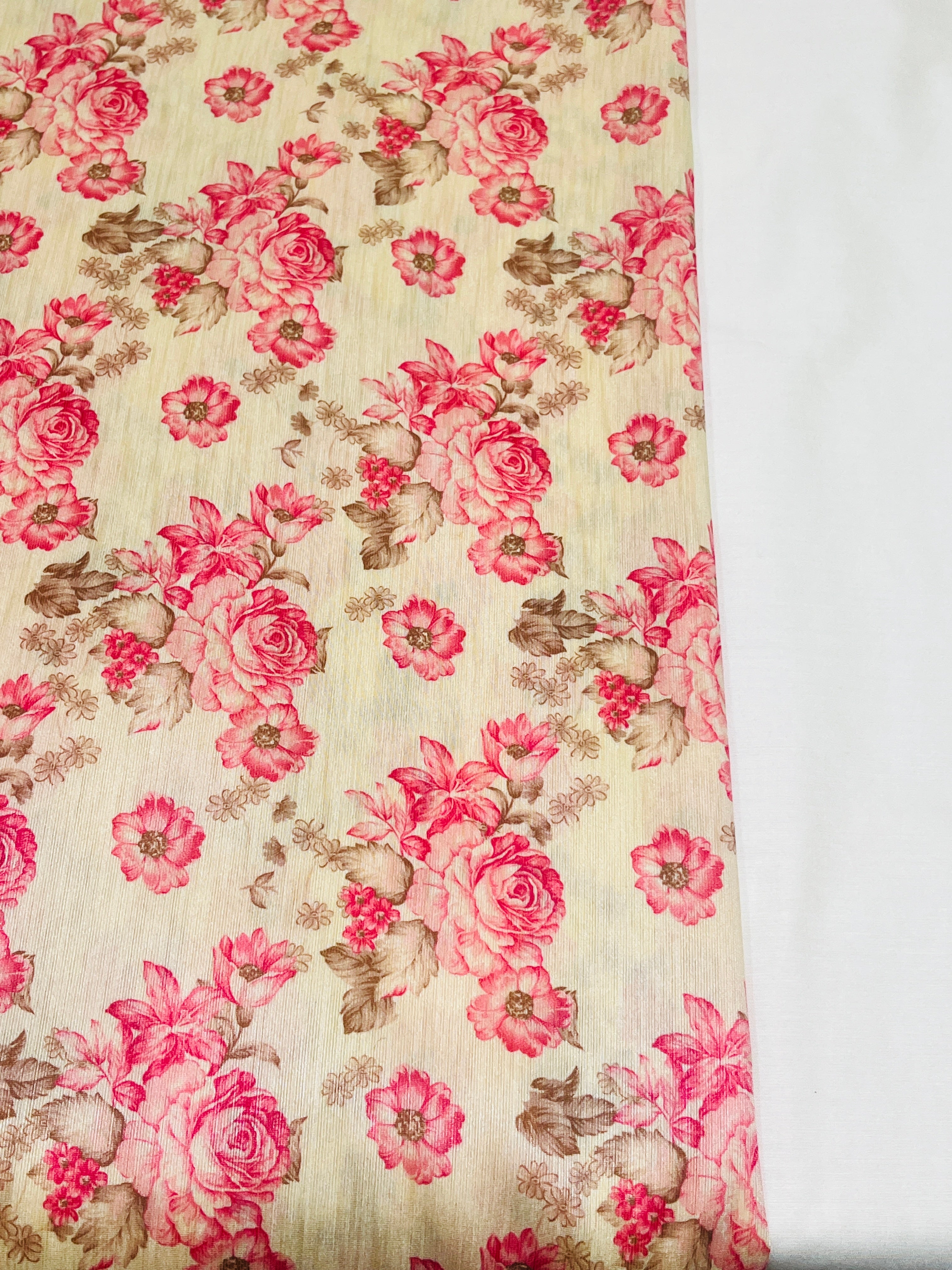 Pink Floral Printed Unstitched Silk Kurta and Pajama Set