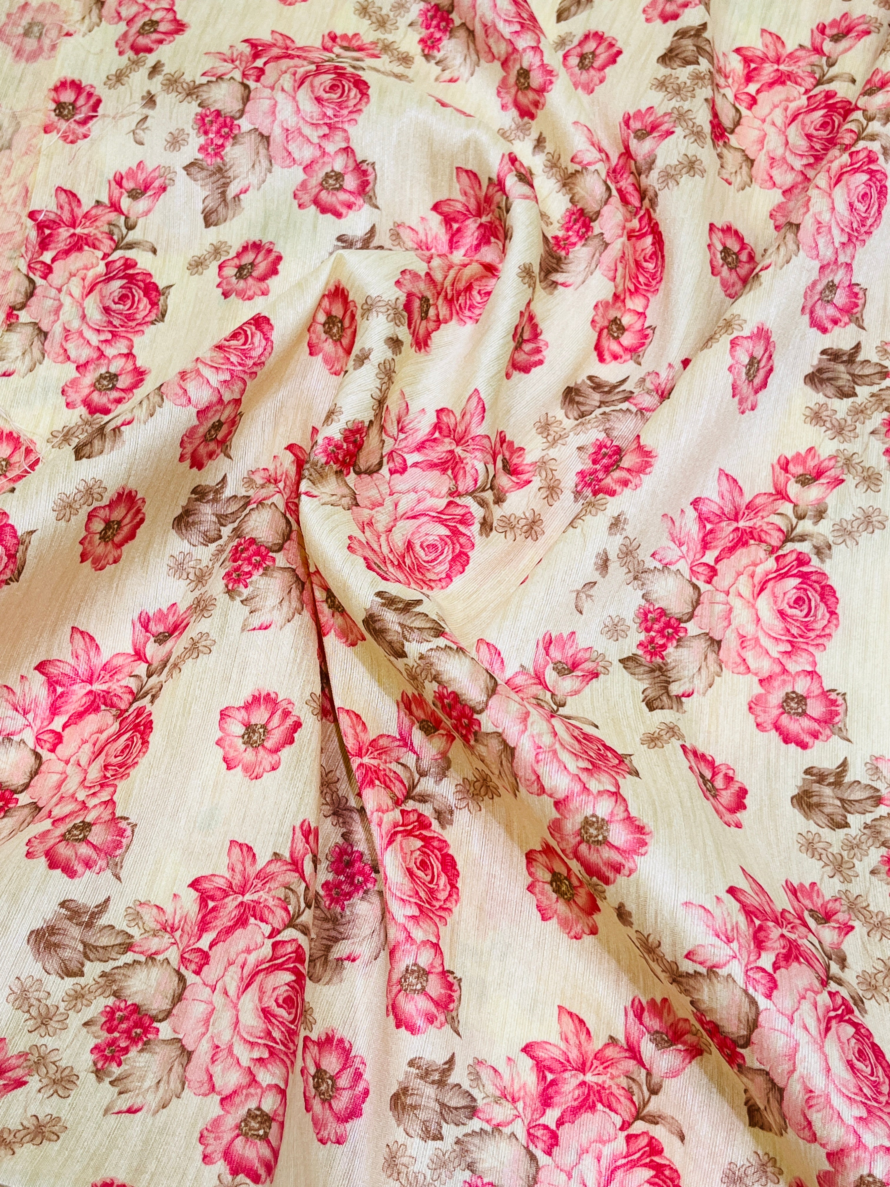 Pink Floral Printed Unstitched Silk Kurta and Pajama Set