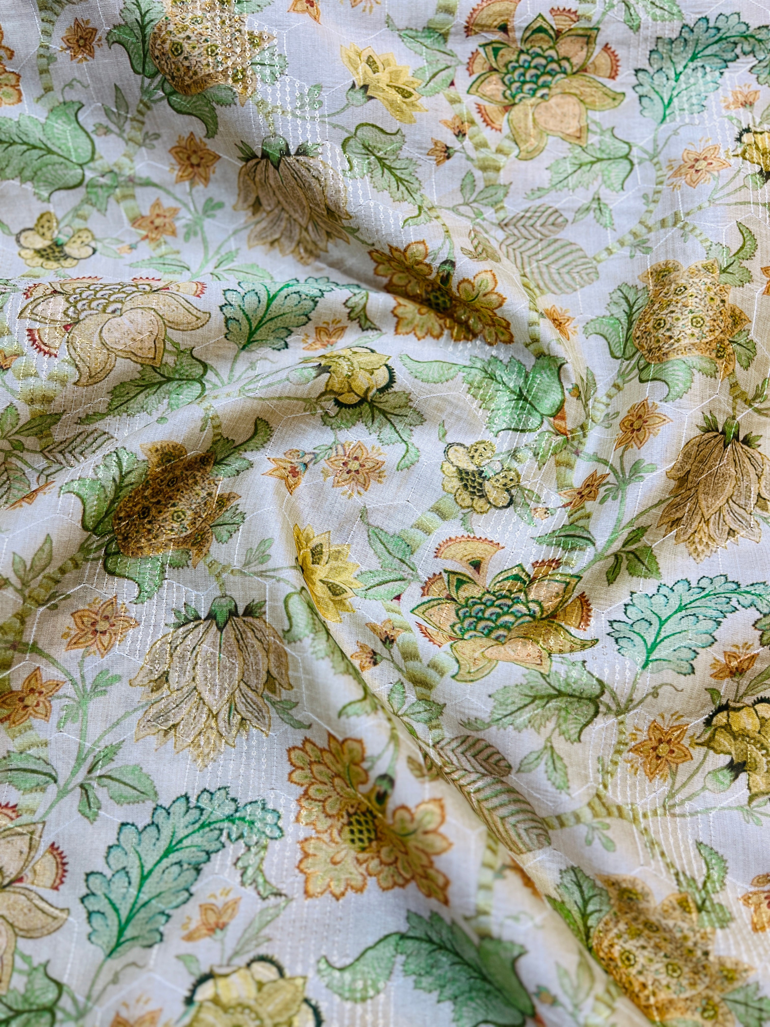 Olive Green Floral Printed jacket with  Silk Kurta Set