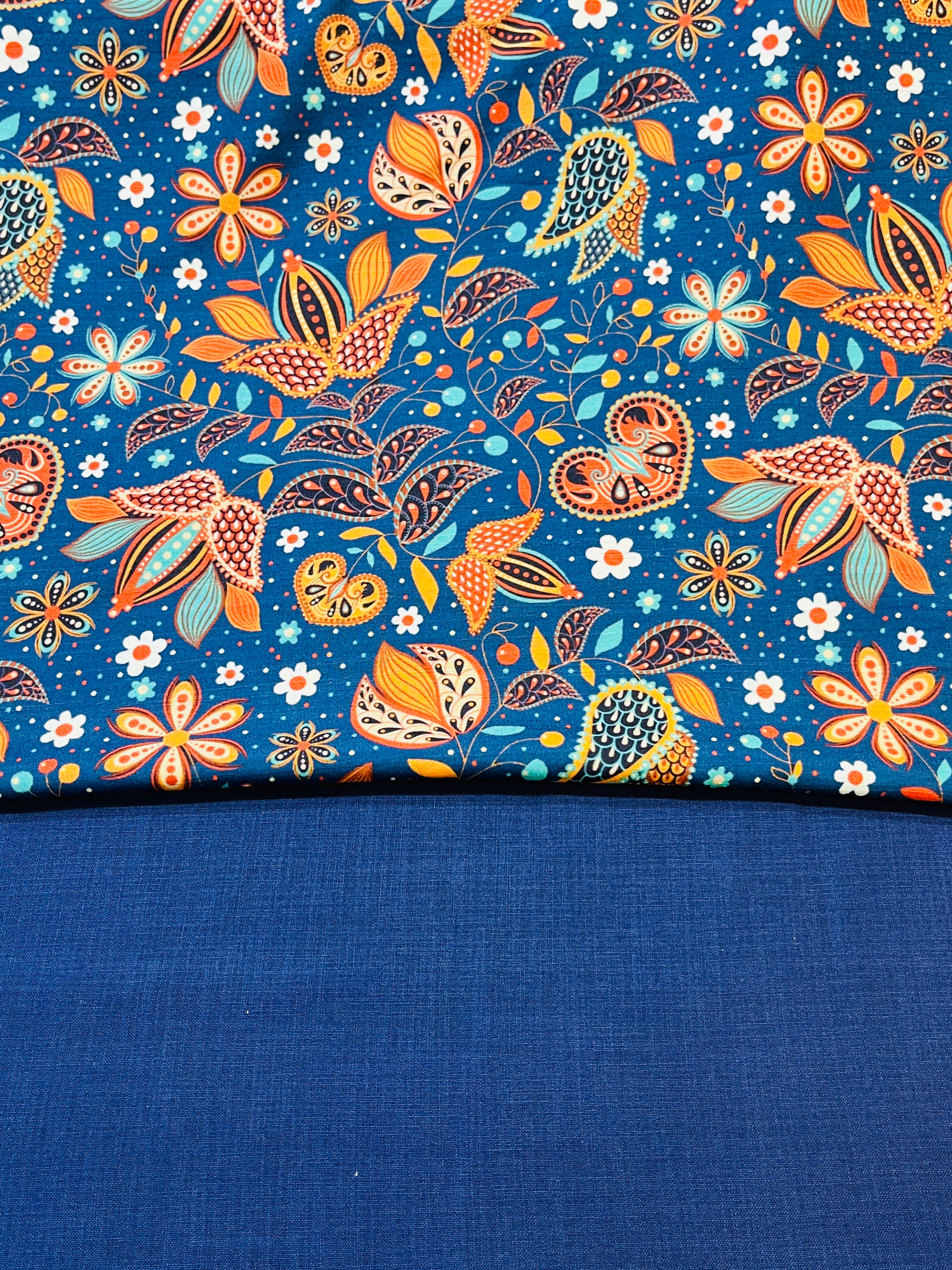 Blue Floral Printed jacket with  Silk Kurta and Pajama Set