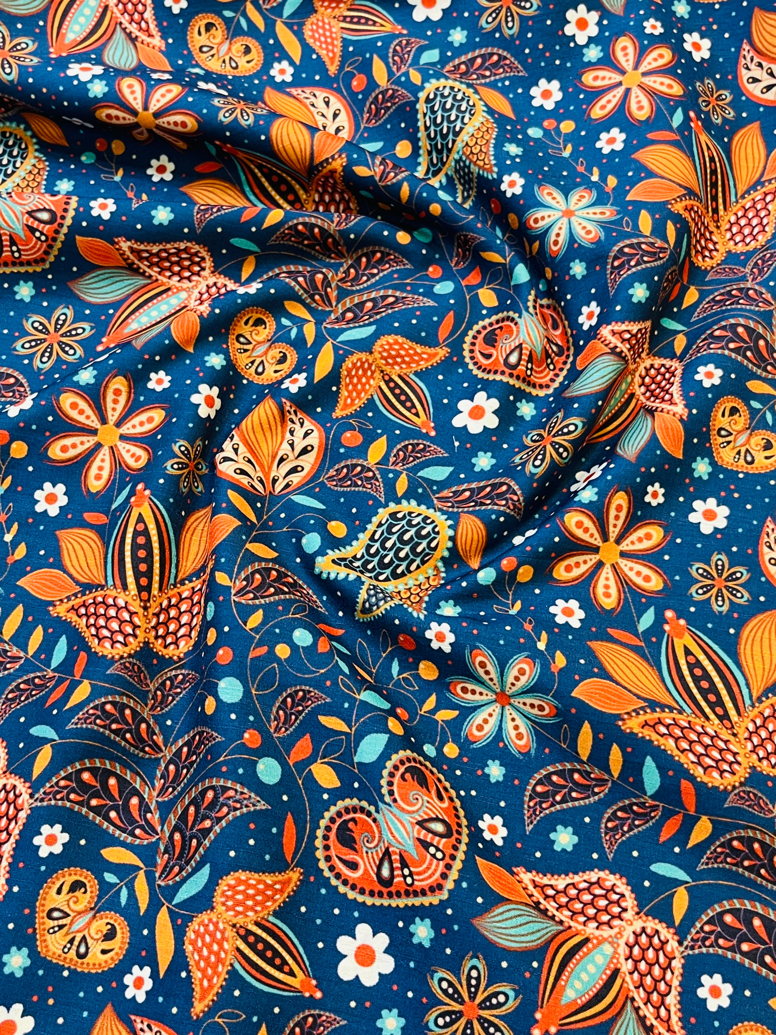 Blue Floral Printed jacket with  Silk Kurta and Pajama Set