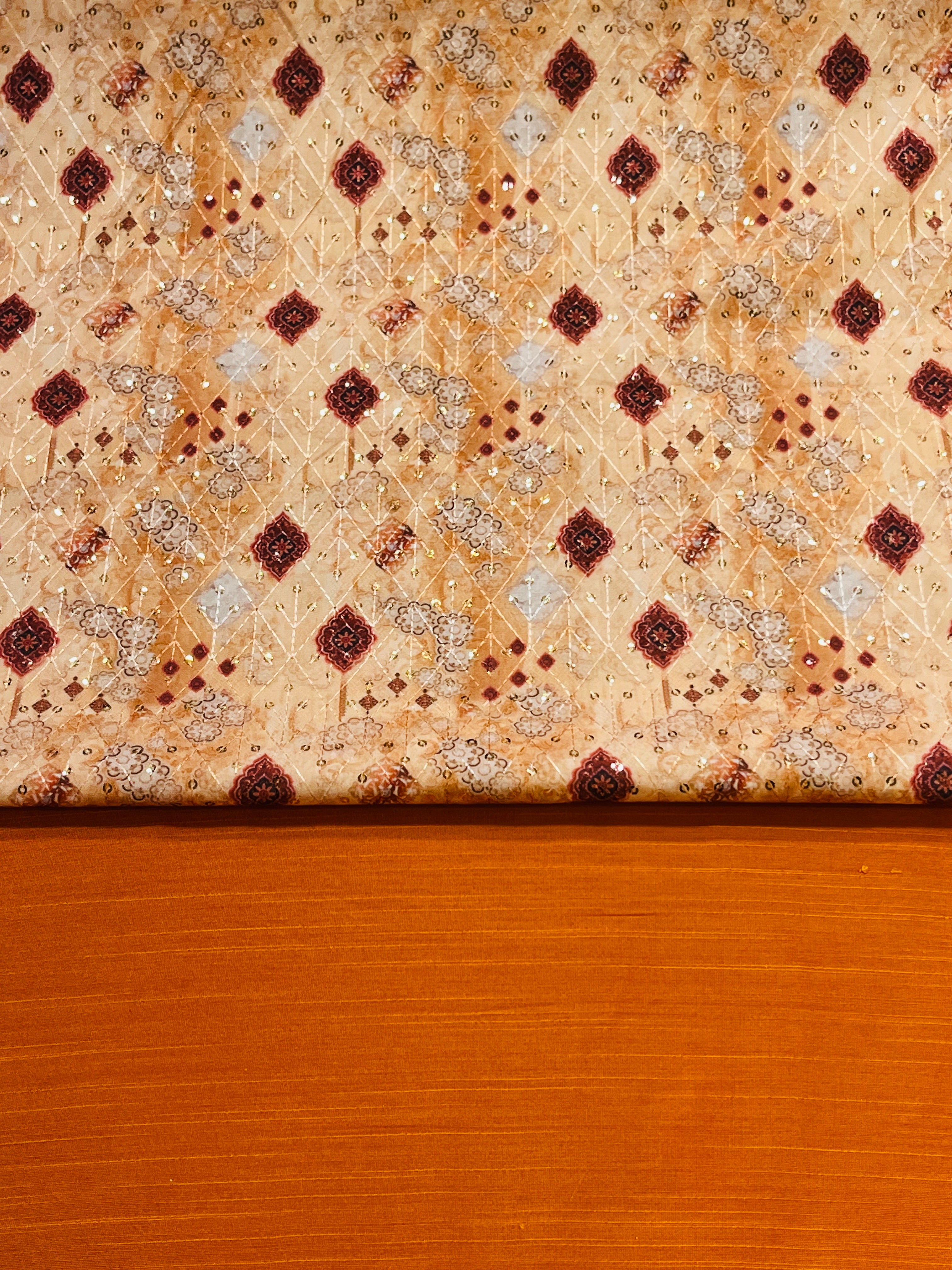 Peach Multi Pattern Printed jacket with plain silk  Kurta Set