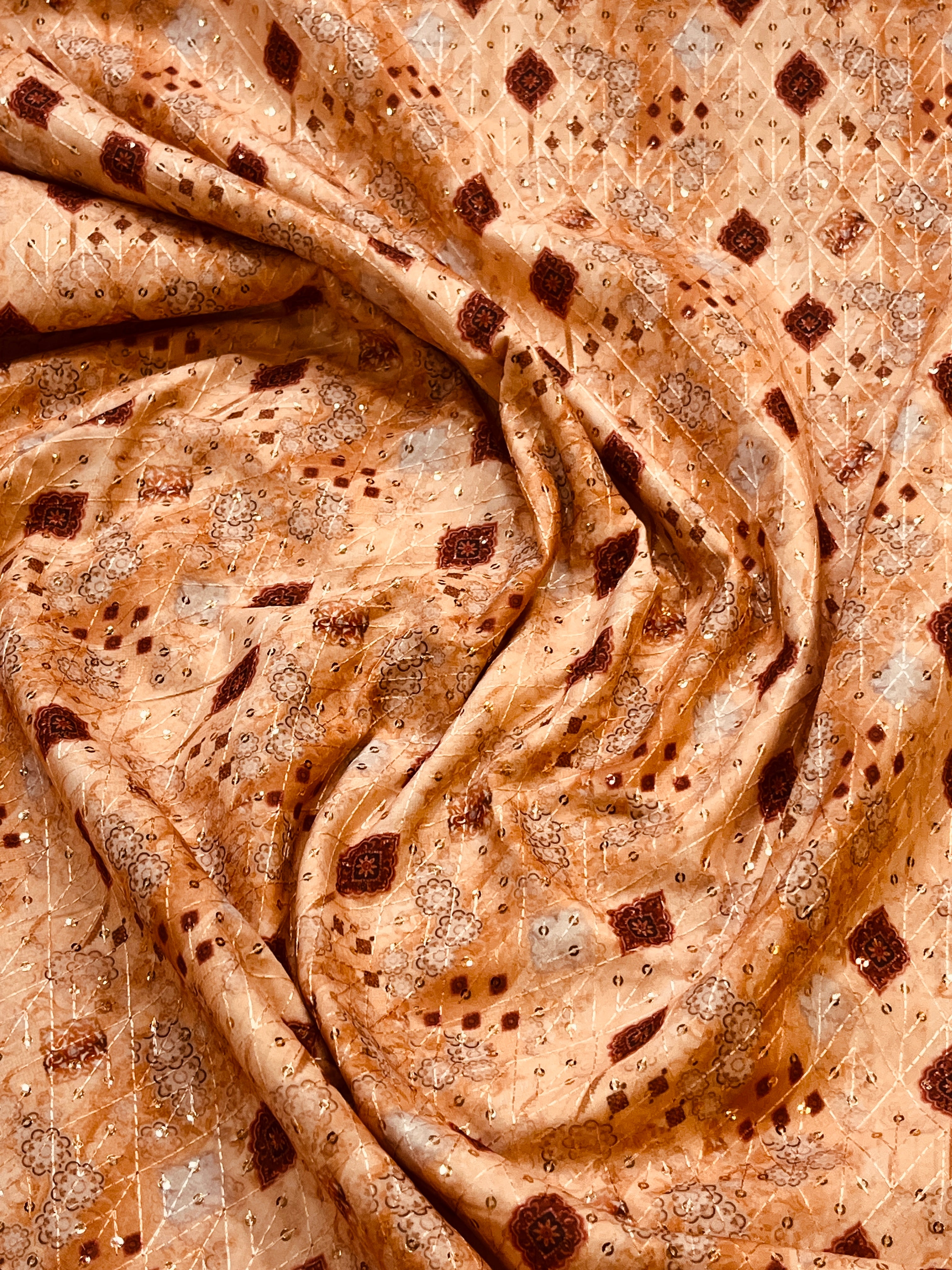 Peach Multi Pattern Printed jacket with plain silk  Kurta Set