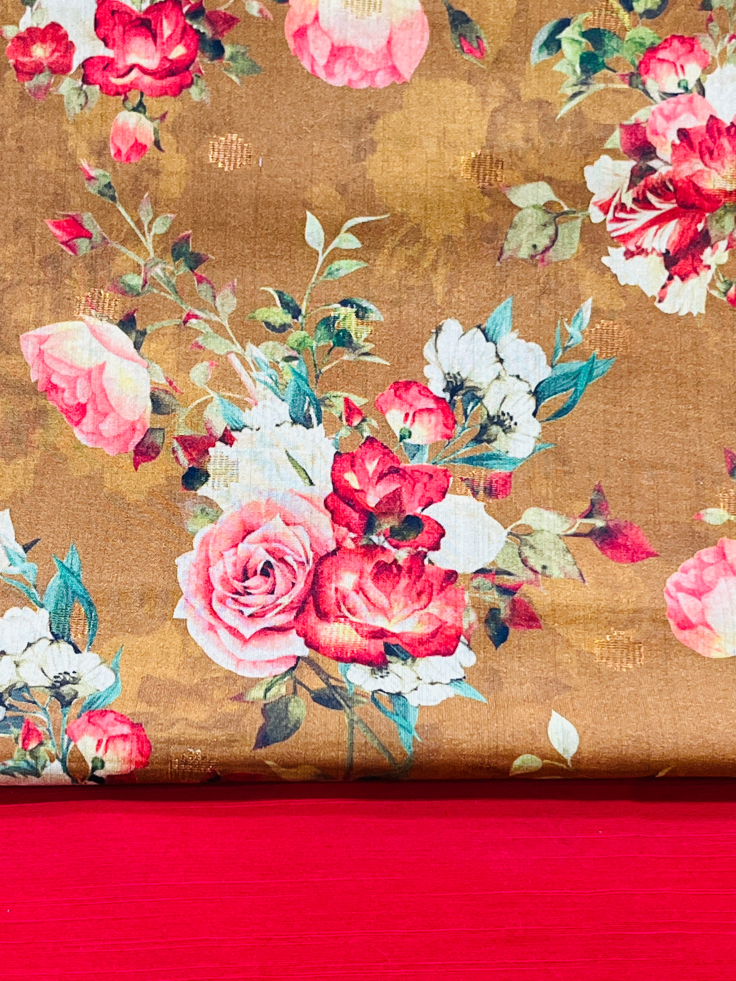 Brown Floral Printed jacket with  Kurta and Pajama Set