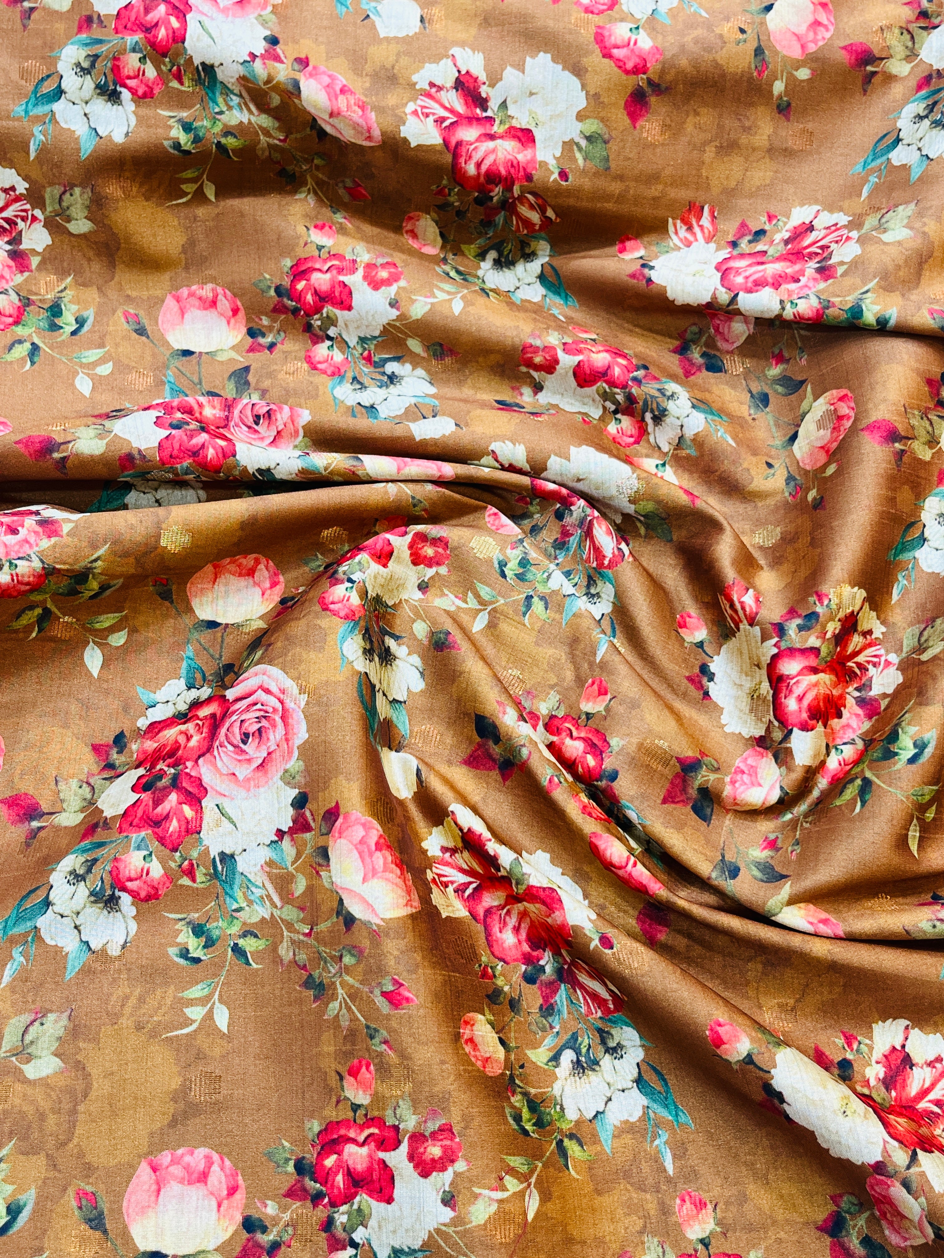 Brown Floral Printed jacket with  Kurta and Pajama Set