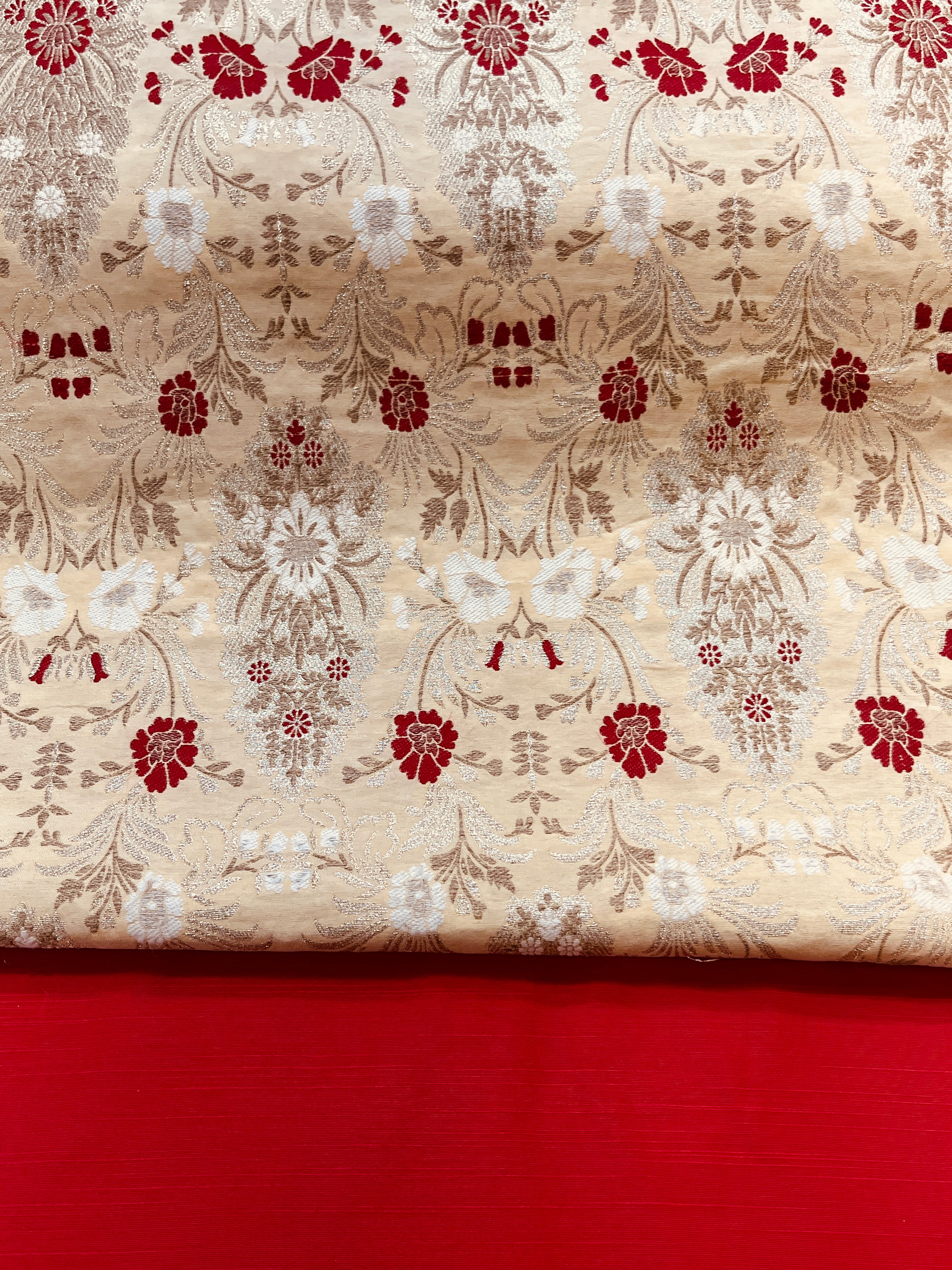 Ivory Beige Floral Printed Jacket with Silk Kurta and Pajama Set