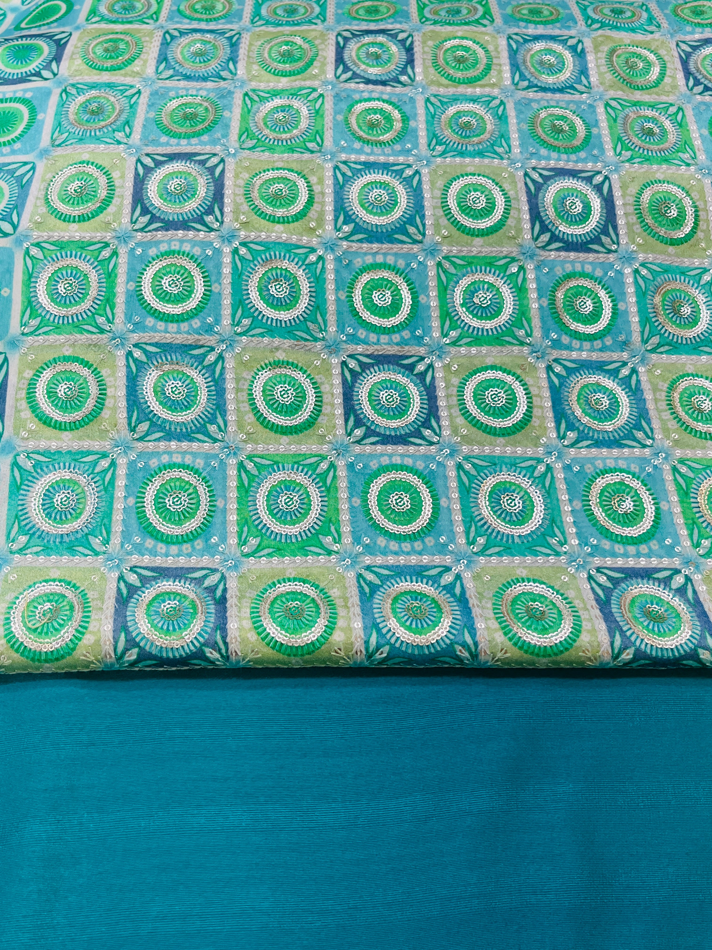 Printed Teal Green Jacket with Silk Kurta and Pajama Set