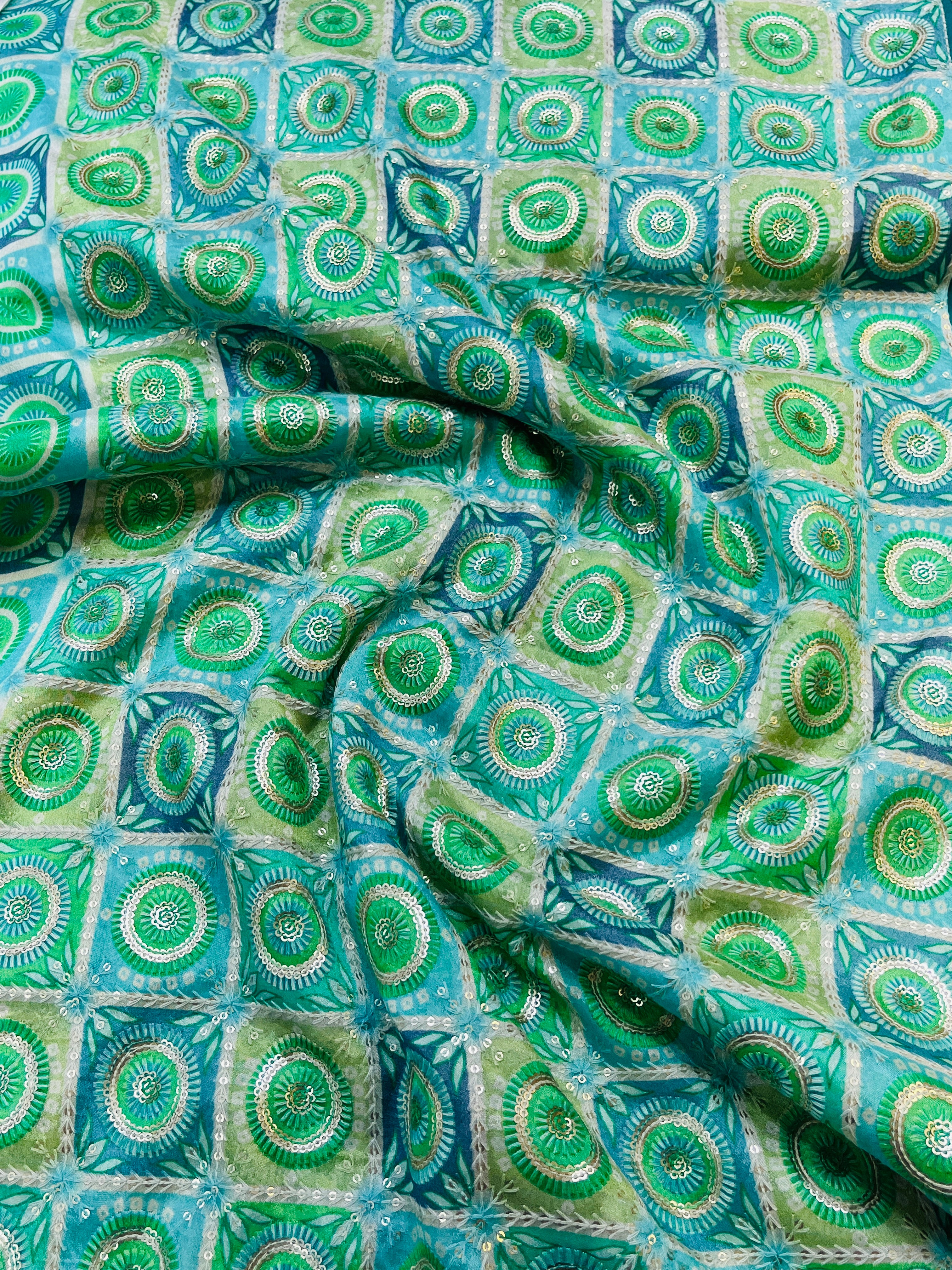 Printed Teal Green Jacket with Silk Kurta and Pajama Set