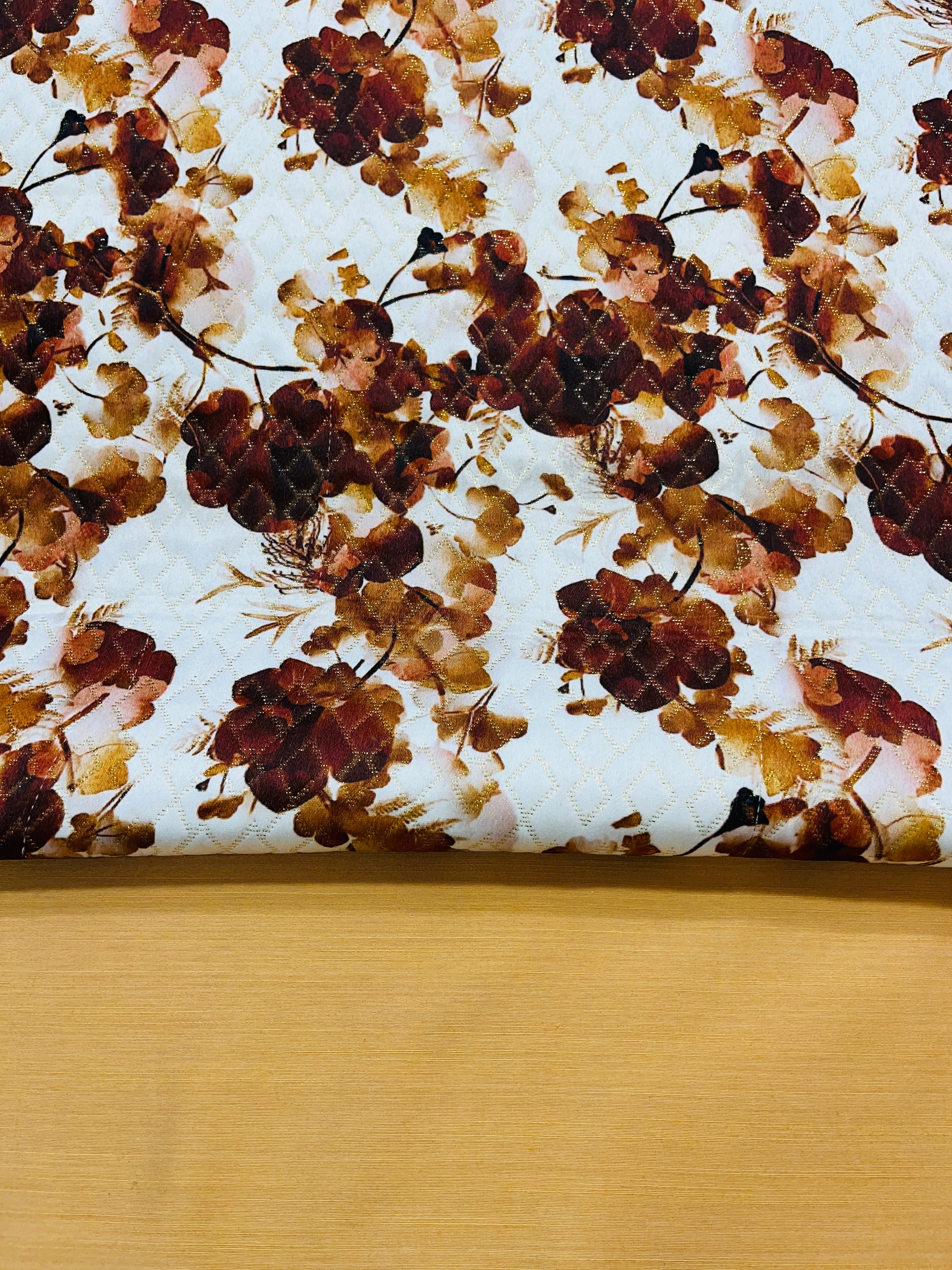 White and Brown Floral Printed jacket with  Silk Kurta and Pajama Set