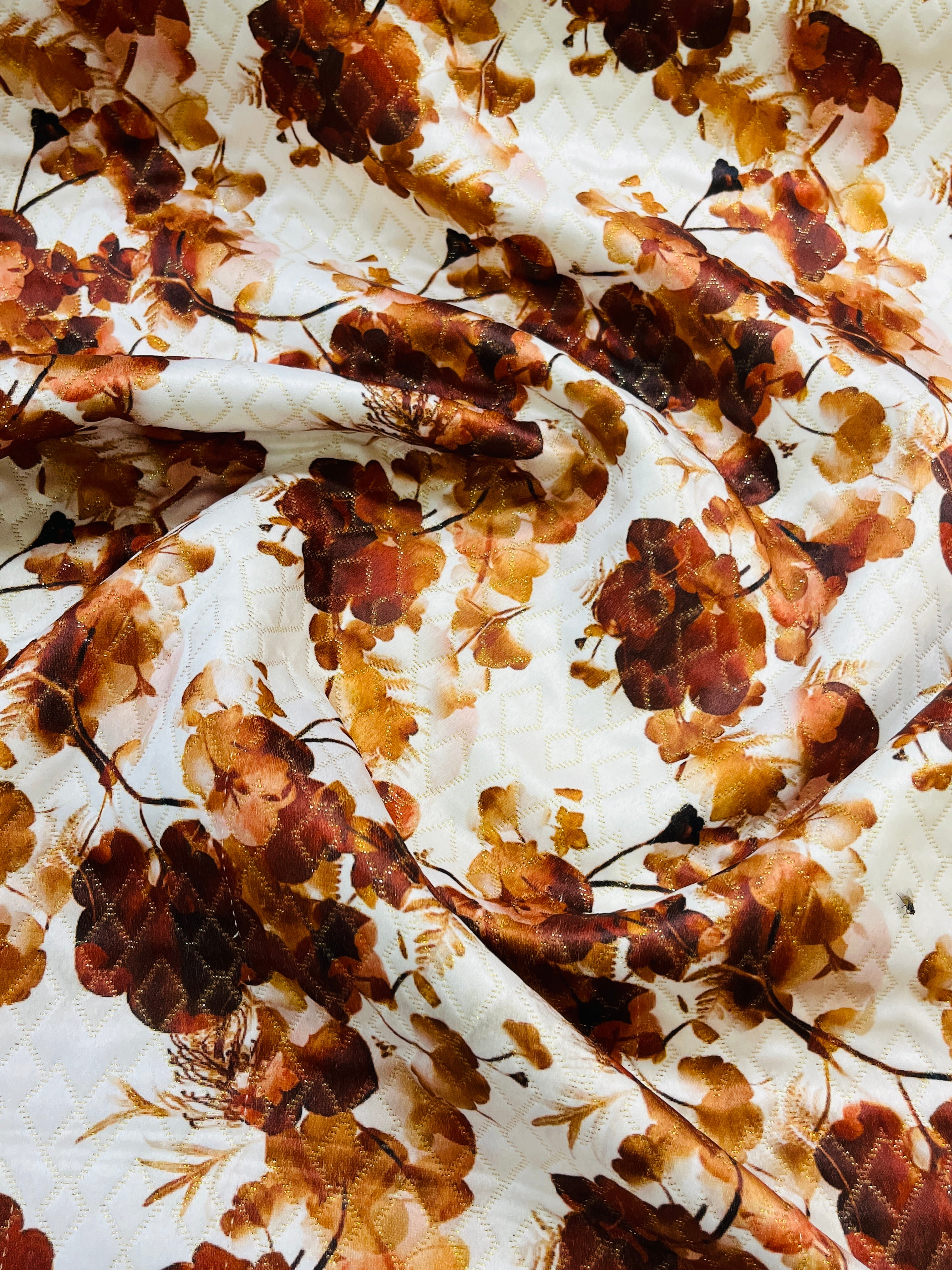 White and Brown Floral Printed jacket with  Silk Kurta and Pajama Set