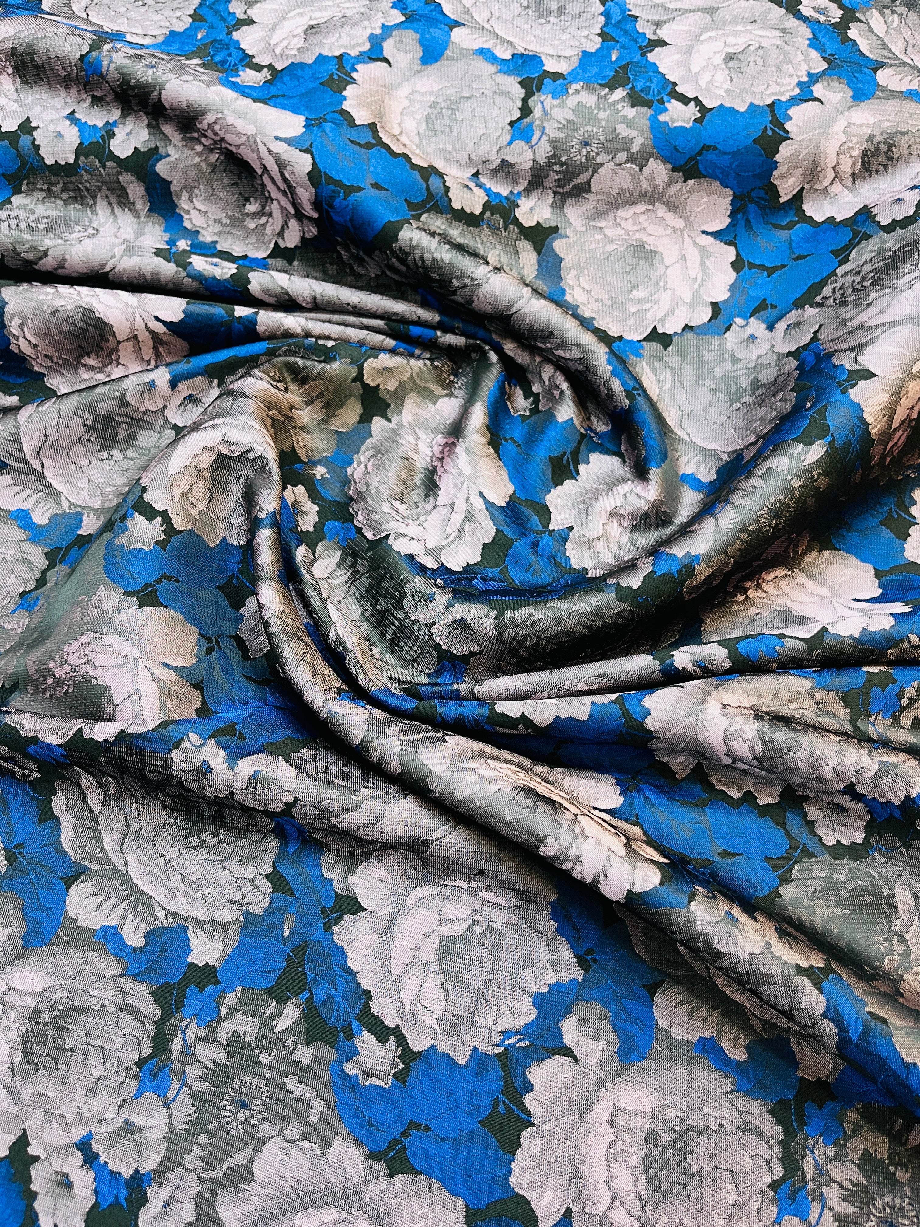 Blue Printed Jacket with Silk Kurta and Pajama Set