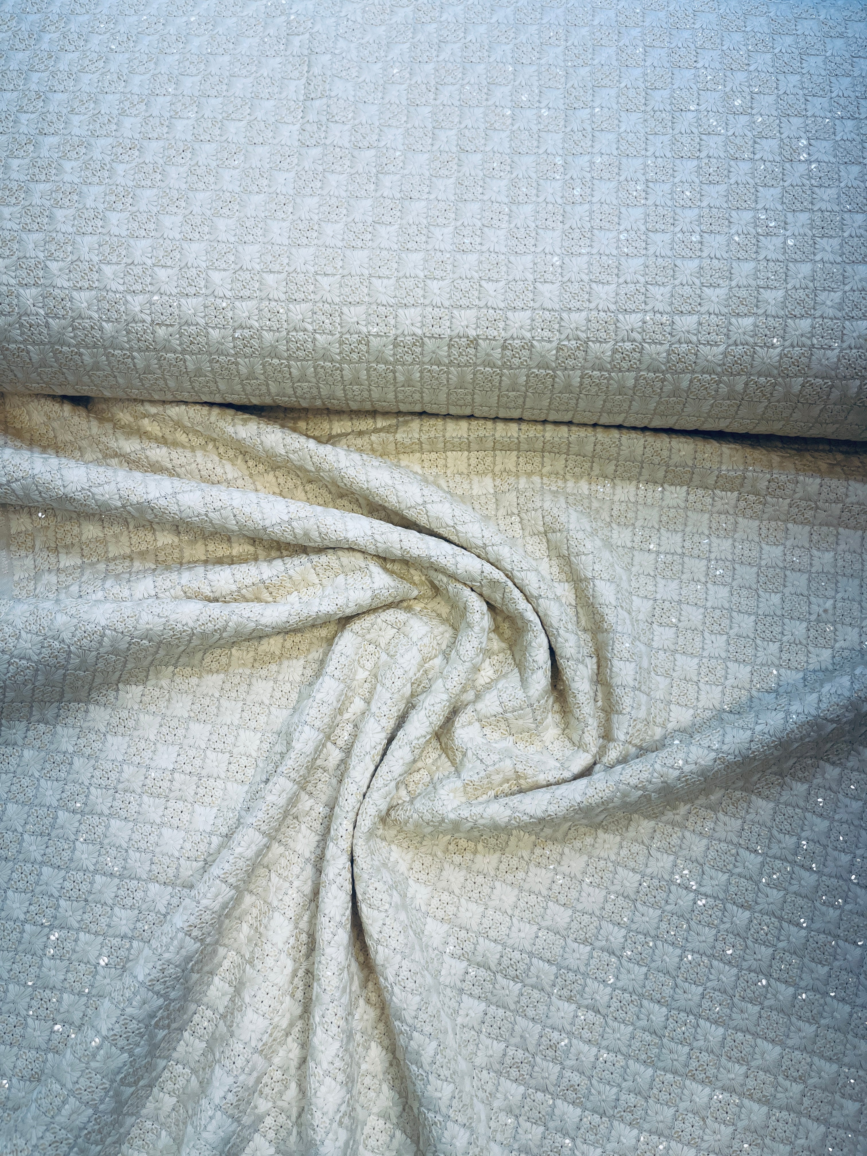 Elegant Ivory Chikankari Kurta Fabric