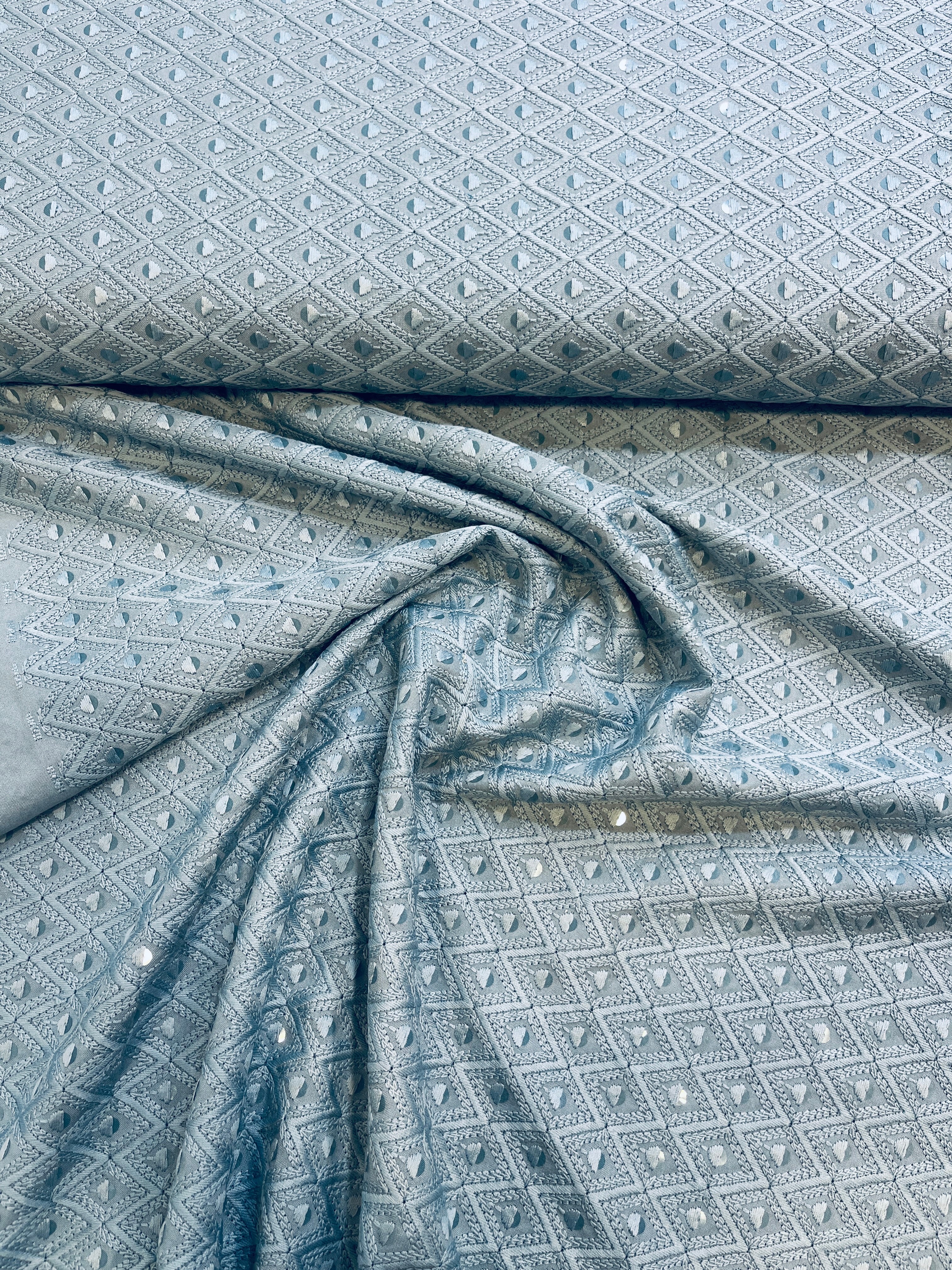 Sky Blue Chikankari Kurta Fabric